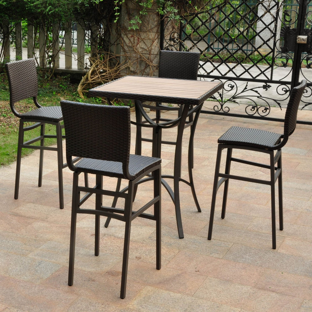 International Caravan Barcelona Set of Five Resin Wicker/Aluminum Bar Bistro Set - Chocolate - Outdoor Furniture
