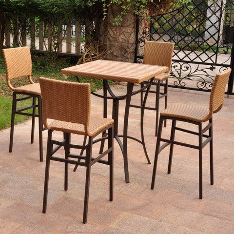 International Caravan Barcelona Set of Five Resin Wicker/Aluminum Bar Bistro Set - Outdoor Furniture