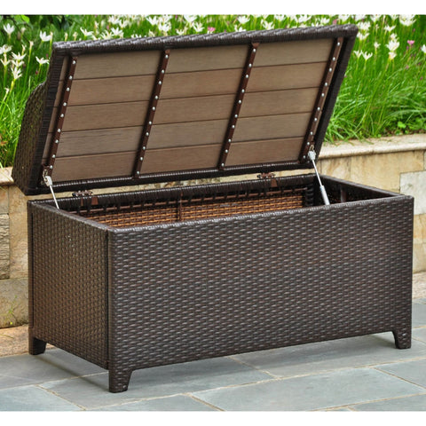 International Caravan Barcelona Resin Wicker/ Aluminum Storage Bench with Edge Lip - Chocolate - Outdoor Furniture