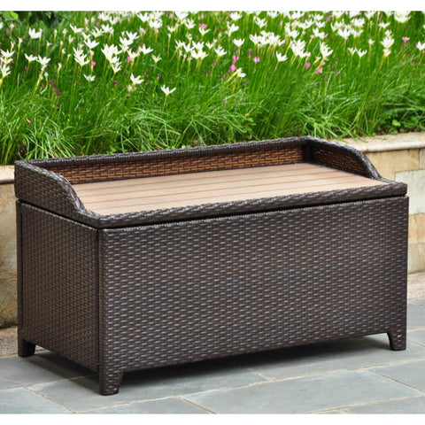International Caravan Barcelona Resin Wicker/ Aluminum Storage Bench with Edge Lip - Chocolate - Outdoor Furniture