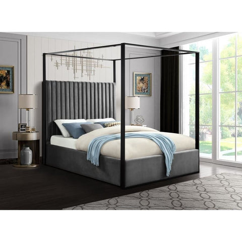 Meridian Furniture Jax Velvet Queen Bed - Grey - Bedroom Beds