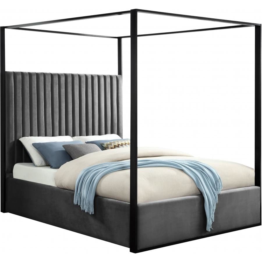 Meridian Furniture Jax Velvet King Bed - Grey - Bedroom Beds