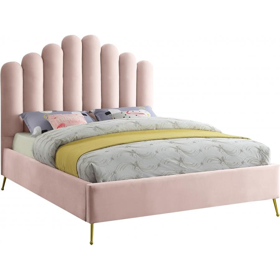 Meridian Furniture Lily Velvet Full Bed - Pink - Bedroom Beds