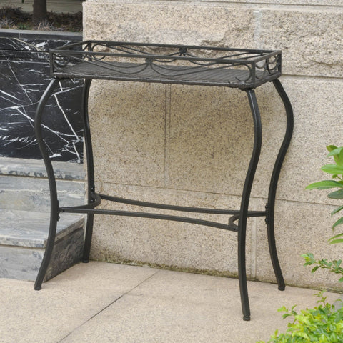 International Caravan Valencia Resin Wicker/Steel Rectangular Plant Table - Outdoor Furniture