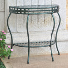 International Caravan Santa Fe Iron Nailhead 2-Tier Half Moon Table - Verdi Green - Outdoor Furniture