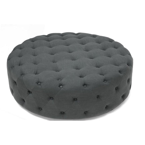 Baxton Studio Cardiff Dark Gray Linen Modern Tufted Ottoman - Living Room Furniture