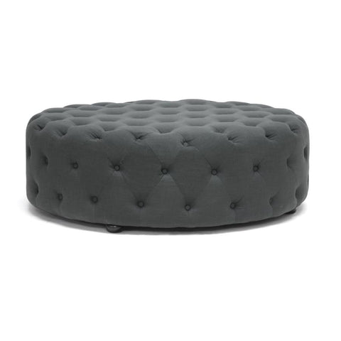 Baxton Studio Cardiff Dark Gray Linen Modern Tufted Ottoman - Living Room Furniture