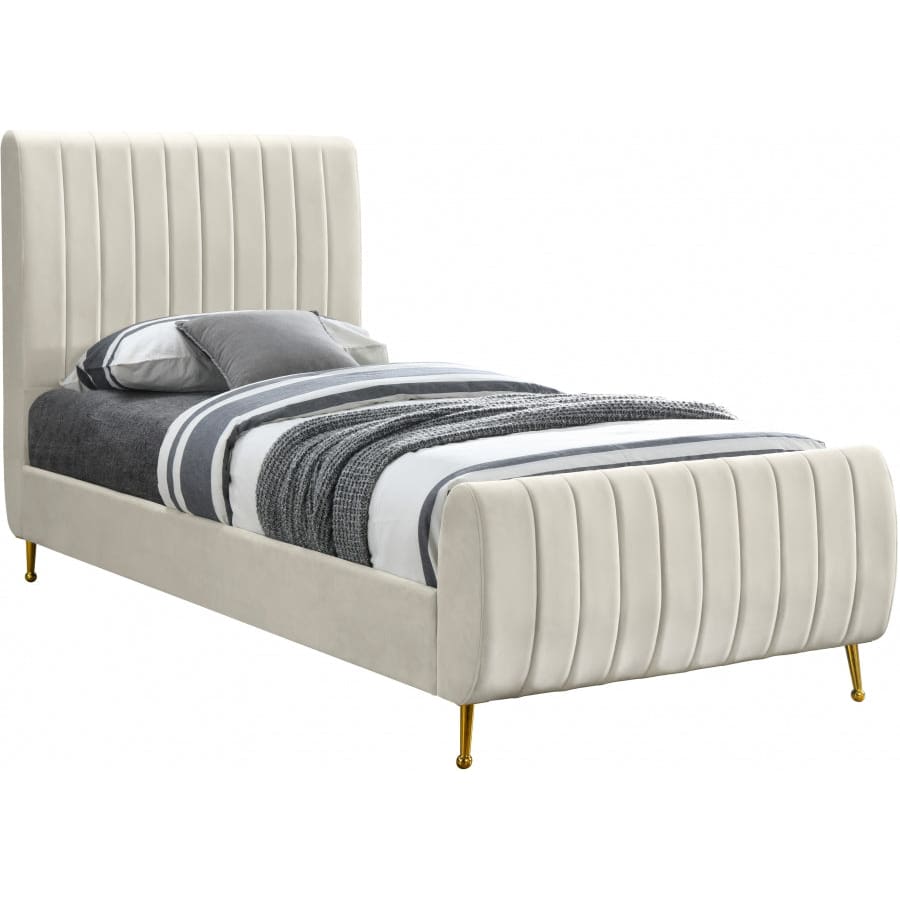 Meridian Furniture Zara Velvet Twin Bed - Cream - Bedroom Beds