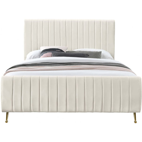 Meridian Furniture Zara Velvet Full Bed - Cream - Bedroom Beds