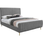 Meridian Furniture Zara Velvet Queen Bed - Grey - Bedroom Beds