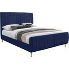 Meridian Furniture Zara Velvet Queen Bed - Navy - Bedroom Beds