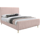 Meridian Furniture Zara Velvet Queen Bed - Pink - Bedroom Beds