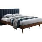 Meridian Furniture Vance Mid-Century Modern Polyester Linen King Bed - Navy - Bedroom Beds