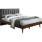 Meridian Furniture Vance Mid-Century Modern Polyester Linen Queen Bed - Grey - Bedroom Beds