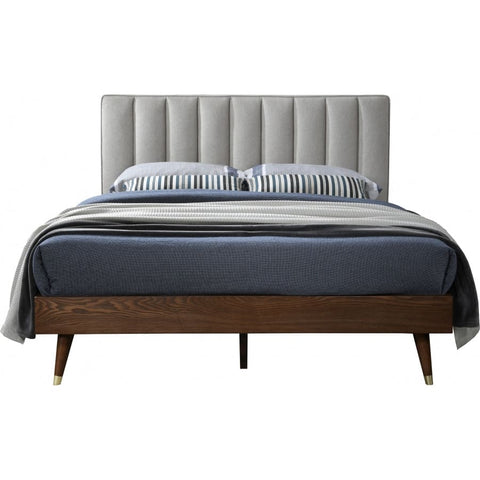 Meridian Furniture Vance Mid-Century Modern Polyester Linen Queen Bed - Beige - Bedroom Beds