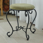 International Caravan Round Iron Vanity Stool with Cushion - Sage - Stools