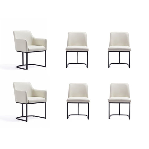 Manhattan Comfort Modern Serena 6 Piece Dining Set Upholstered in Leatherette with Steel Legs in Cream-Modern Room Deco