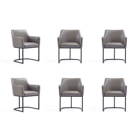 Manhattan Comfort Modern Serena 6 Piece Dining Set Upholstered in Leatherette with Steel Legs in Grey-Modern Room Deco