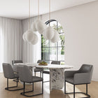 Manhattan Comfort Modern Serena 6 Piece Dining Set Upholstered in Leatherette with Steel Legs in Grey