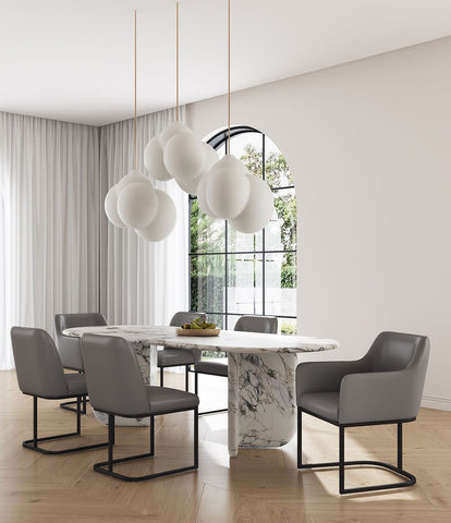 Manhattan Comfort Modern Serena 6 Piece Dining Set Upholstered in Leatherette with Steel Legs in Grey-Modern Room Deco