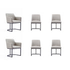 Manhattan Comfort Modern Serena 6 Piece Dining Set Upholstered in Leatherette with Steel Legs in Light Grey-Modern Room Deco