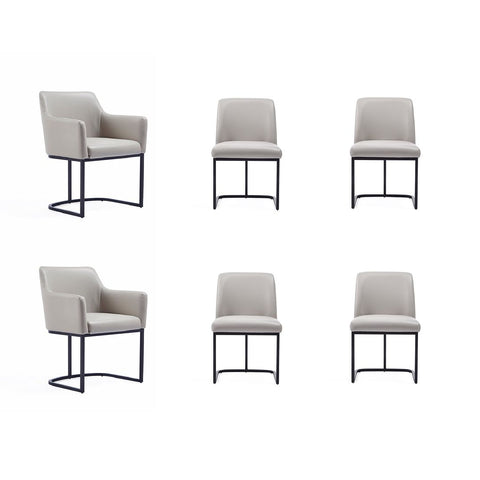 Manhattan Comfort Modern Serena 6 Piece Dining Set Upholstered in Leatherette with Steel Legs in Light Grey-Modern Room Deco