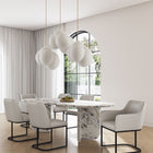 Manhattan Comfort Modern Serena 6 Piece Dining Set Upholstered in Leatherette with Steel Legs in Light Grey