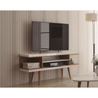 Manhattan Comfort Utopia 53.14 TV Stand with Splayed Wooden Legs and 4 Shelves - White Gloss and Maple Cream - TV Stands