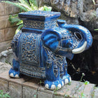 International Caravan Large Porcelain Elephant Stool - Dark Blue - Outdoor Furniture