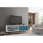 Manhattan Comfort Liberty 62.99 Mid Century - Modern TV Stand with 3 Shelves and 2 Doors - White and Aqua Blue - TV Stands