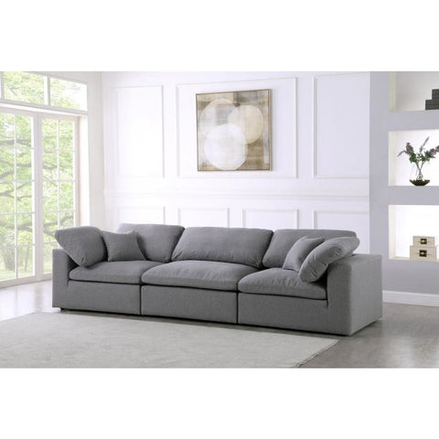 Meridian Furniture Serene Linen Deluxe Cloud Modular Down Filled Overstuffed 119 Sofa - Grey - Sofas