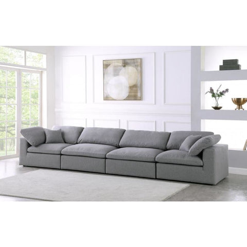 Meridian Furniture Serene Linen Deluxe Cloud Modular Down Filled Overstuffed 158 Sofa - Grey - Sofas