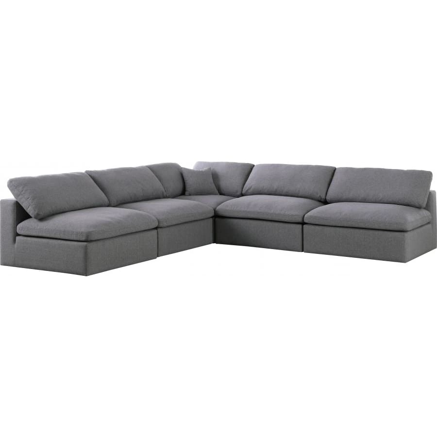 Meridian Furniture Serene Linen Deluxe Cloud Modular Down Filled Overstuffed Sectional 5B - Grey - Living Room Furniture