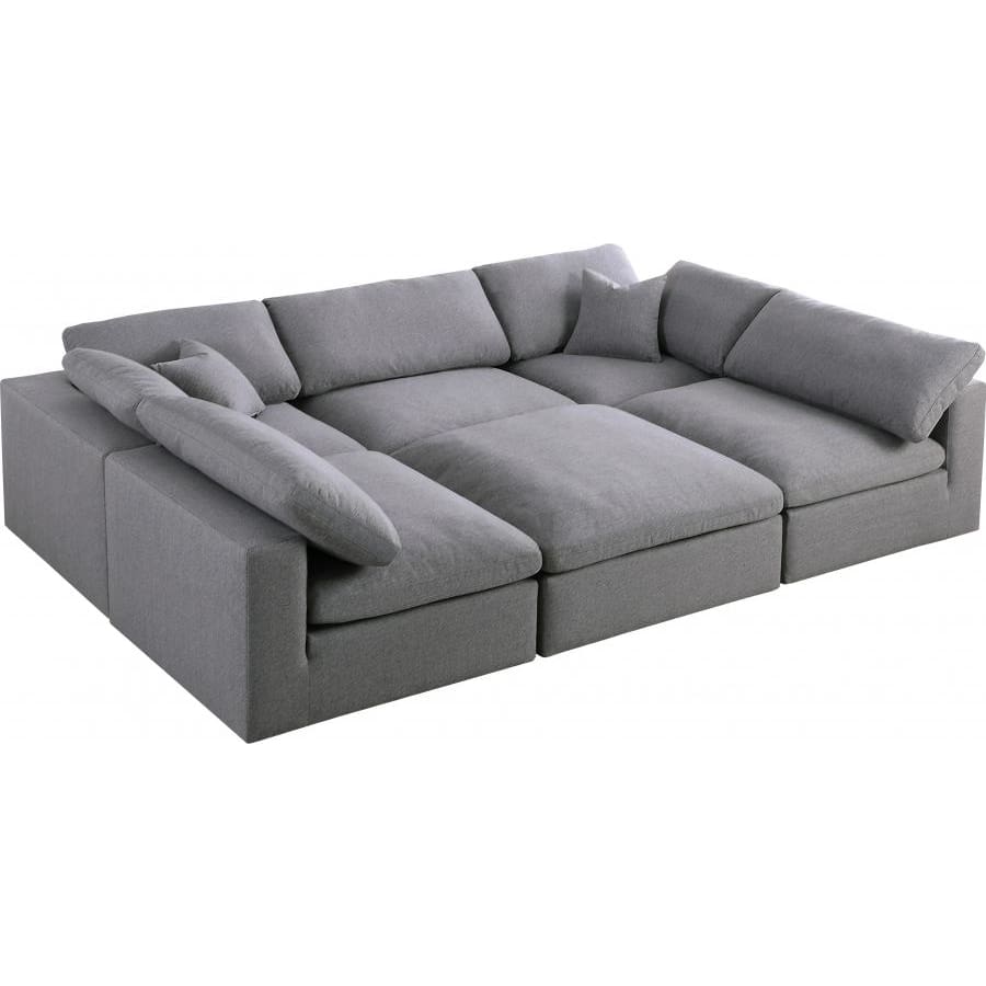 Meridian Furniture Serene Linen Deluxe Cloud Modular Down Filled Overstuffed Sectional 6C - Grey - Living Room Furniture