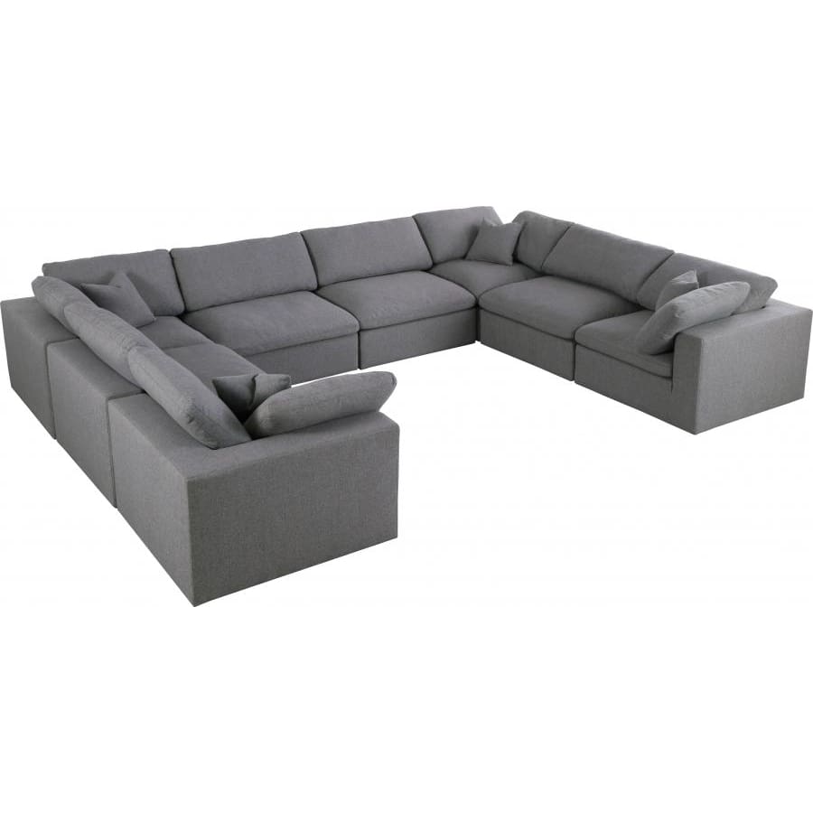 Meridian Furniture Serene Linen Deluxe Cloud Modular Down Filled Overstuffed Sectional 8A - Grey - Living Room Furniture