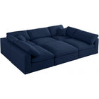 Meridian Furniture Serene Linen Deluxe Cloud Modular Down Filled Overstuffed Sectional 6C - Navy - Living Room Furniture