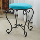 International Caravan Round Iron Vanity Stool with Cushion - Aqua Blue - Stools