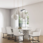 Manhattan Comfort Modern Serena 8 Piece Dining Set Upholstered in Leatherette with Steel Legs in Cream