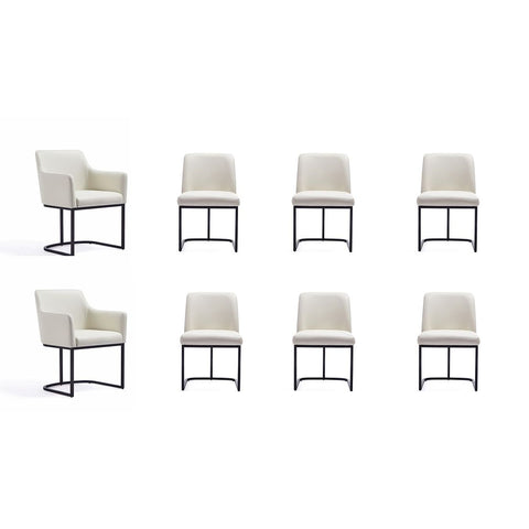 Manhattan Comfort Modern Serena 8 Piece Dining Set Upholstered in Leatherette with Steel Legs in Cream-Modern Room Deco