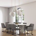 Manhattan Comfort Modern Serena 8 Piece Dining Set Upholstered in Leatherette with Steel Legs in Grey