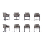 Manhattan Comfort Modern Serena 8 Piece Dining Set Upholstered in Leatherette with Steel Legs in Grey