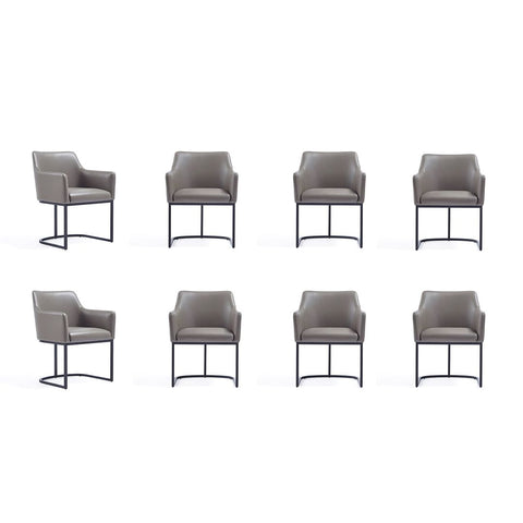 Manhattan Comfort Modern Serena 8 Piece Dining Set Upholstered in Leatherette with Steel Legs in Grey