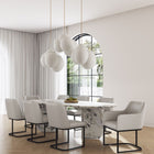 Manhattan Comfort Modern Serena 8 Piece Dining Set Upholstered in Leatherette with Steel Legs in Light Grey