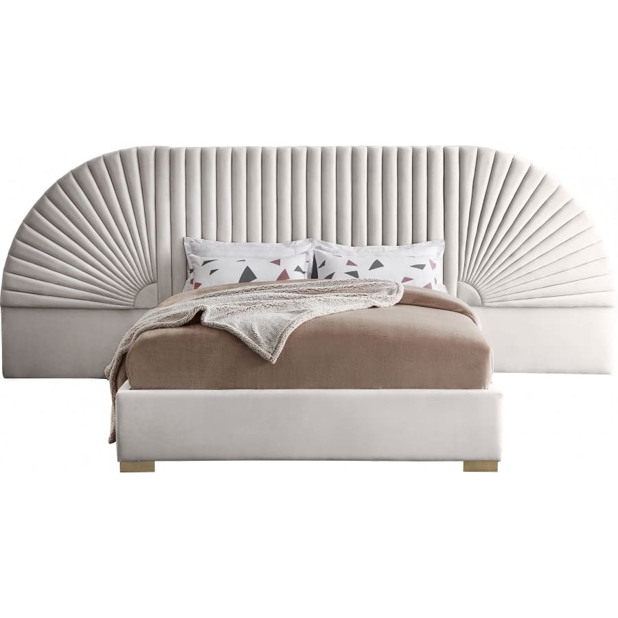 Meridian Furniture Cleo Velvet King Bed - Cream - Bedroom Beds