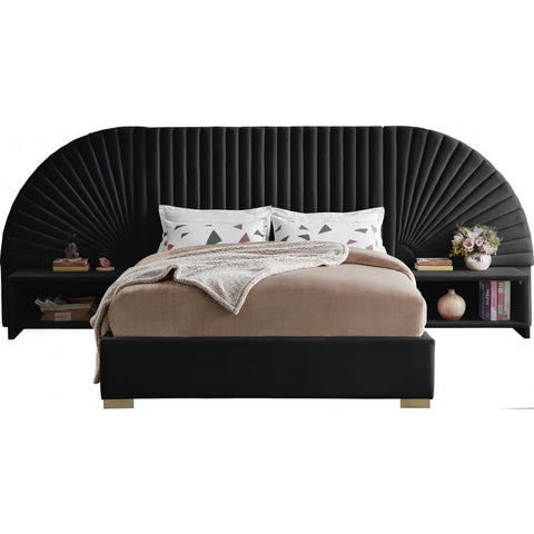 Meridian Furniture Cleo Velvet Queen Bed - Black - Bedroom Beds