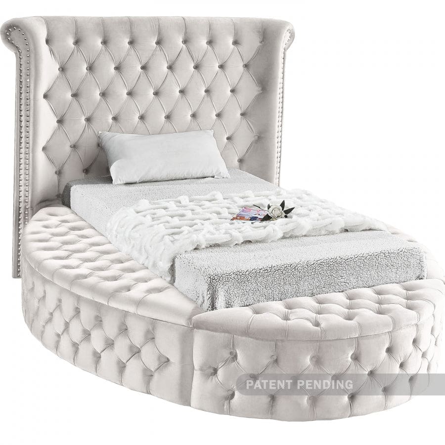Meridian Furniture Luxus Velvet Twin Bed - Cream - Bedroom Beds