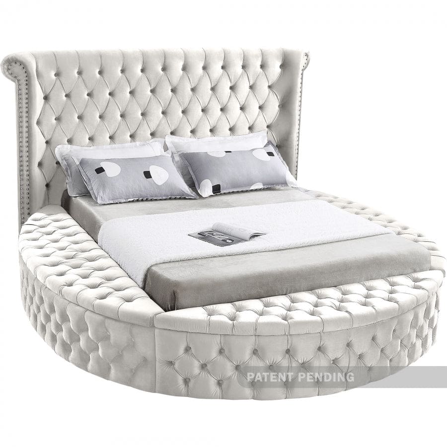 Meridian Furniture Luxus Velvet King Bed - Cream - Bedroom Beds