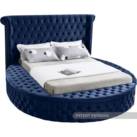 Meridian Furniture Luxus Velvet King Bed - Navy - Bedroom Beds