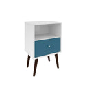 Manhattan Comfort Liberty Mid Century - Modern Nightstand 1.0 with 1 Cubby Space and 1 Drawer - White and Aqua Blue - Other Tables