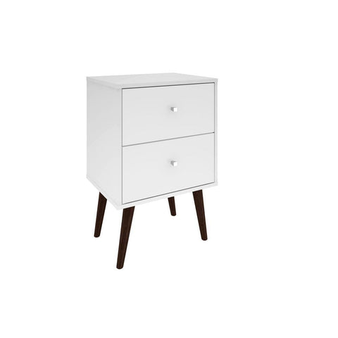 Manhattan Comfort Liberty Mid Century - Modern Nightstand 2.0 with 2 Full Extension Drawers - White and Rustic Brown - Other Tables